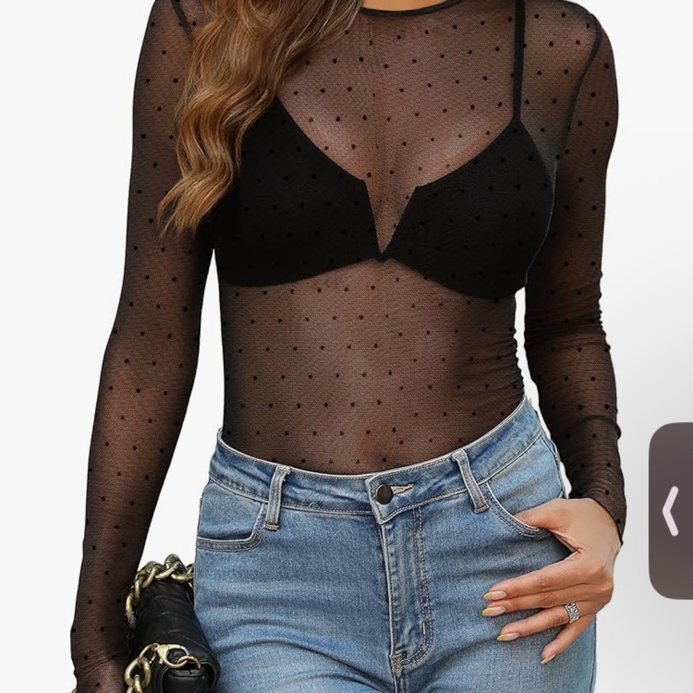 Black Sheer Polka Dot Long Sleeve Top